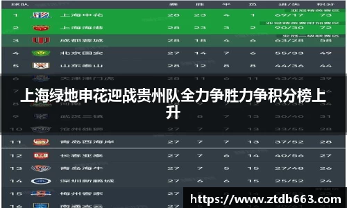 上海绿地申花迎战贵州队全力争胜力争积分榜上升
